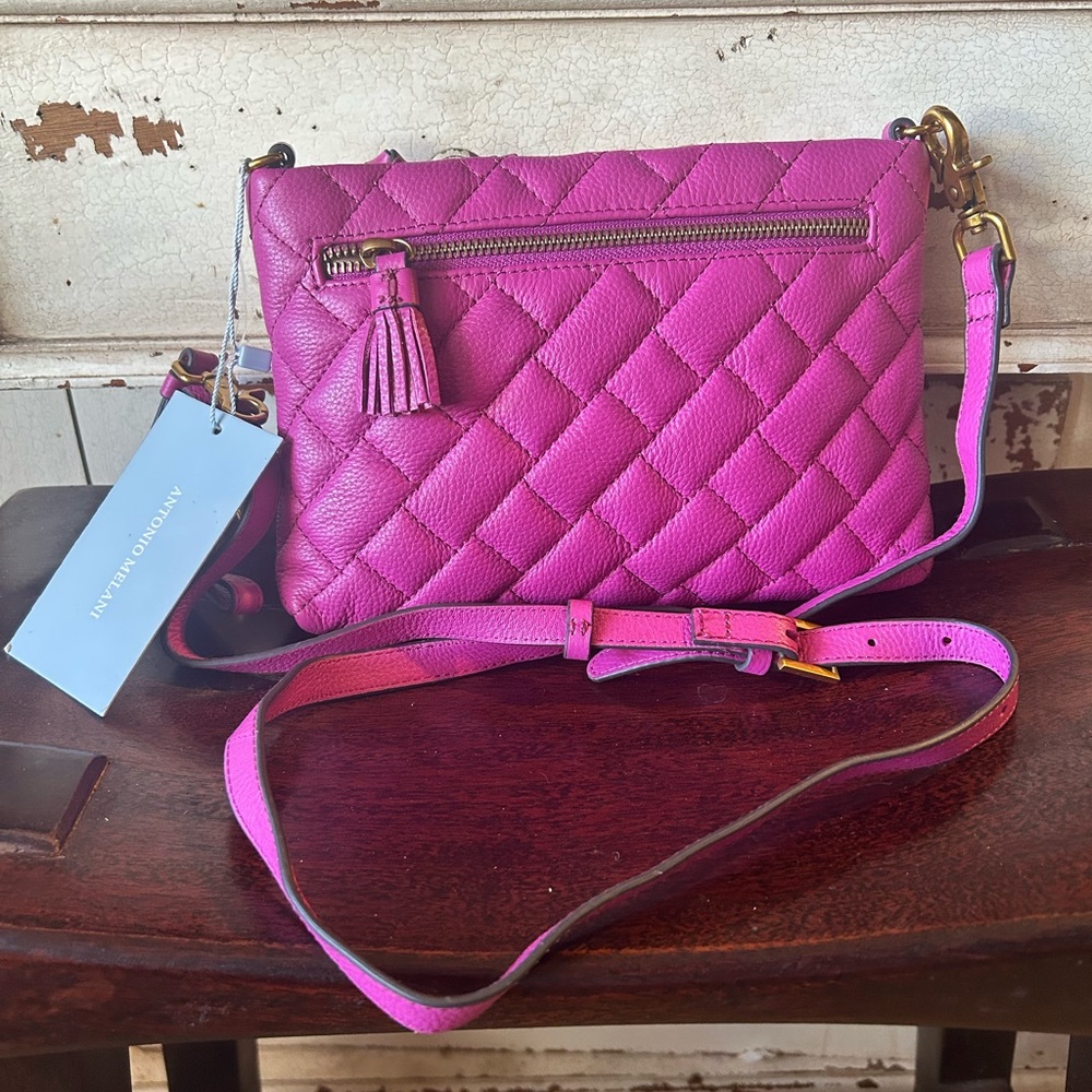 NWT Antonio Melani Casey Pink Quilted Crossbody Bag - Picture 7 of 8